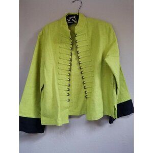 Peacock Ways Womens Linen Mandarin Style Blazer Jacket Cardigan Lime Green